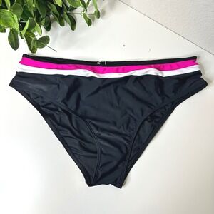 Cupshe NWT XL Black Pink White Stripe High Waist Bikini Bottoms Bathing Suit